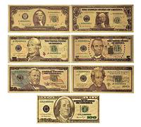 GERRIT 7 Piezas de Billetes de dólar de lámina Dorada, 1 $2 $5 $10 $20 $50 $100 Billetes de dólar de Oro USD Dinero/7