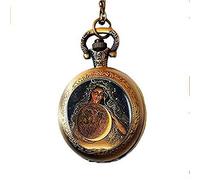 GeRRiT Cadena de Reloj de Bolsillo, Collar de Reloj de Bolsillo con Luna Llena y Diosa, Imagen artística, cabujón Retro, joyería para Mujer