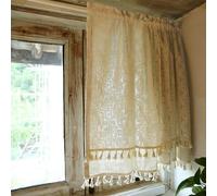 GeRRiT Cenefa Rústica Beige De Encaje De Algodón, Cortina Cocina Rústica De Ganchillo, Borlas De Macramé, Decoración Hogar, Cortina Corta Elegante Retro con Bolsillo For Barra (Size : W*H:135 * 70cm)