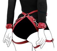 GERRIT Chaleco de Cuero de la PU Suave de la Mujer Liguero Cinturón Puños y Muslo Correas - Adecuado para Juegos de rol,Fiestas de lencería- Rojo