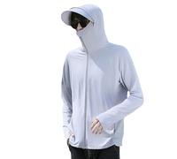 GERRIT Chaqueta con Capucha para Hombre con protección Solar, Ropa con protección UV, Sudadera con Capucha para protección Solar, Camisas de Verano para Senderismo (L,Light Gray)