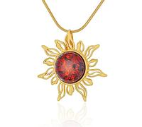 GeRRiT Collar Femenino Sunshine con Amber, Plata Esterlina Pulida, Ámbar Báltico Redondo de Color Coñac, Colgante Dorado