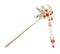 GeRRiT Palo de pelo Chino Flor de ciruela roja Tocado Horquilla Retro Novia Cheongsam Cabello