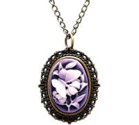 GeRRiT PocketWatchnecklace Retro Mujer Flor Púrpura Patrón De Mariposa Pequeño Reloj De Bolsillo Collar Colgante Reloj Regalo De Cumpleaños para Niñas,Flower