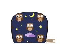 GERRIT Portatarjetas de crédito RFID con diseño de ancla en el volante del océano, pequeño estuche de cuero con cremallera para mujeres y hombres, Night Cute Owls, Talla única