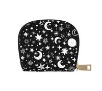 GERRIT Portatarjetas de crédito RFID con diseño de flamencos negros, tamaño pequeño, de piel, con cremallera, para mujeres y hombres, Estrellas blancas y negras y lunas, Talla única