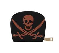 GERRIT Portatarjetas RFID de piel con cierre de cremallera y arrecife de coral y estrellas de mar para mujeres y hombres, Calavera de bandera pirata genial, Talla única