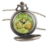 GeRRiT Reloj de Bolsillo Cobre Retro Doce Constelaciones Caso Verde Australia Mapa Medio Cazador Reloj de Bolsillo de Cuarzo Collar Colgante para Hombres Mujeres Regalos