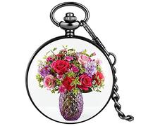 GeRRiT Reloj de Bolsillo con diseño Impreso de Flores Coloridas, Colgante Negro Liso, Relojes, Regalos