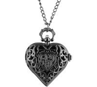 GeRRiT Reloj de Bolsillo con Forma de corazón romántico, Collar de Bronce/Plata/Negro, Cadena Colgante, Reloj de Mujer, Regalos de Recuerdo para niñas y Mujeres