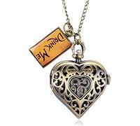 GeRRiT Reloj de Bolsillo con Forma de corazón romántico, Collar de Bronce/Plata/Negro, Cadena Colgante, Reloj de Mujer, Regalos de Recuerdo para niñas y Mujeres