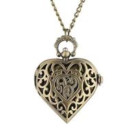 GeRRiT Reloj de Bolsillo con Forma de corazón romántico, Collar de Bronce/Plata/Negro, Cadena Colgante, Reloj de Mujer, Regalos de Recuerdo para niñas y Mujeres