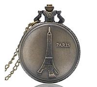 GeRRiT Reloj de Bolsillo de Bronce con Colgante de la Torre Eiffel de París, Relojes de Bolsillo para Hombres, Reloj de Pared de Bolsillo Plateado