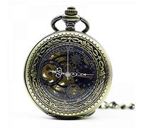 GeRRiT Reloj de Bolsillo mecánico con Rueda de Esqueleto para Hombre, Collar Antiguo, Relojes de Bolsillo y Cadena, Reloj de Bolsillo para Hombre