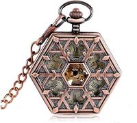 GeRRiT Reloj de Bolsillo para Hombre, diseño Especial con Forma Hexagonal de Copo de Nieve, Esfera con números Romanos, Cuerda Manual mecánica Vintage, Cadenas para Hombres y Mujeres