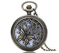 GeRRiT Reloj de Bolsillo para Hombre Flores MariposaReloj de Bolsillo Collar Cadena Regalo para Hombres