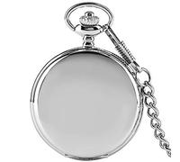 GeRRiT Reloj de Bolsillo para Hombre, Reloj de Bolsillo Liso Plateado, Esfera con números Romanos Steampunk con Cadena, Reloj de Bolsillo y Cadena Plateada
