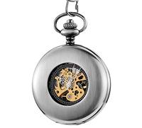 GeRRiT Reloj de Bolsillo para Hombre, Reloj de Bolsillo Plateado, Reloj mecánico de Cuerda Manual, Caja Lisa, números Romanos, Esfera, Reloj Retro, Colgantes de Cadena