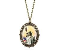 GeRRiT Reloj de Bolsillo pequeño con diseño de Mariposa y Flor Morada Retro para Mujer, Collar, Reloj Colgante, Regalo de cumpleaños para niñas, Estatua de la Libertad