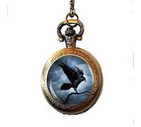 GeRRiT Reloj de Bolsillo Personalizado, Collar de Cuervo, r Collar de Reloj de Bolsillo de Cuervo gótico para Mujer, Colgante de pájaro