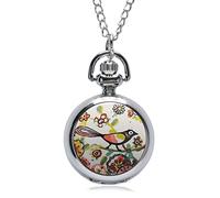 GeRRiT Reloj de Bolsillo, Pintura Colorida, Dibujo, pájaro Lindo, tamaño pequeño, Reloj de Bolsillo para Mujer, señora, niña, Hermoso Collar, Colgante, Regalos