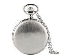 GeRRiT Reloj de Bolsillo Plateado Liso para Hombre con Cadena y Collar, Regalo de Boda, Reloj de Bolsillo y Cadena Plateada