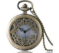 GeRRiT Reloj De Bolsillo Reloj Colgante Clásico Vintage, Llave De Conejo Antiguo Flor HuecaHermoso Reloj De Bolsillo De Enfermera Collar Cadena Colgante Niñas Mujeres