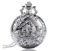 GeRRiT Reloj de Bolsillo, Reloj de Bolsillo con patrón de ferrocarril de Viaje con Cabeza de Tren Plateado para Hombres, Regalo de Reloj de Bolsillo, Reloj Plateado para Hombres