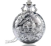 GeRRiT Reloj de Bolsillo, Reloj de Bolsillo con patrón de ferrocarril de Viaje con Cabeza de Tren Plateado para Hombres, Regalo de Reloj de Bolsillo -