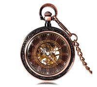 GeRRiT Reloj de Bolsillo, Reloj de Bolsillo mecánico de Cuerda Manual de Cobre clásico, Regalo de Reloj Antiguo para Hombres, Cadena de Reloj de Bolsillo