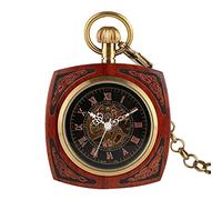 GeRRiT Reloj de Bolsillo Retro, Caja de Madera para Hombres y Mujeres, Reloj de Bolsillo mecánico de Cuerda Manual, Relojes de Bolsillo para Hombres Personalizados
