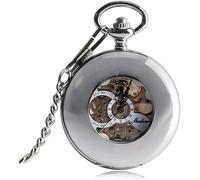 GeRRiT Reloj de Bolsillo Retro, círculo Hueco Plateado, diseño Redondo, mecánico, números Romanos, Esfera Blanca, Reloj Retro, Recuerdo, Regalos Unisex