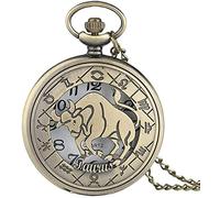 GeRRiT Reloj de Bolsillo Retro del Zodiaco para Hombre y Mujer, Colgante de Collar de Bronce con 12 Constelaciones, astrología, Funda con Tapa Hueca