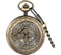 GeRRiT Reloj de Bolsillo Retro, Exquisita Cubierta Hueca de Bronce mecánico número árabe Esqueleto Colgante Relojes de Bolsillo Reloj Retro de Cuerda Manual