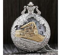 GeRRiT Reloj de Bolsillo Retro, Locomotora Dorada Plateada Hueca Fresca con Collar, Regalo de Cadena para Mujeres Mem