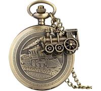 GeRRiT Reloj De Bolsillo Retro,Motor De Locomotora De Tren De BronceReloj De Bolsillo Collar Retro Cadena Colgante Reloj Hecho A Mano para Hombres Y Mujeres