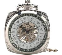 GeRRiT Reloj de Bolsillo Retro, números Romanos Plateados, manipulador de Esfera Cuadrada, Reloj de Bolsillo de Cuerda Manual, Colgante Retro, Reloj mecánico Manual