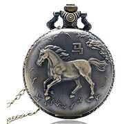 GeRRiT Reloj de Bolsillo Retro, Reloj con Colgante de Cazador Completo de Caballo Retro de Bronce Vintage con Cadena de Collar, Hombres y Mujeres, Modelo 4