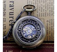 GeRRiT Reloj de Bolsillo Vintage con Flores Huecas, Funda Negra, Cadena de Cuerda Manual mecánica para Mujer y Hombre, Reloj de Bolsillo