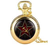 GeRRiT Relojes de Bolsillo Retro Fiesta Insignia Martillo Hoz Negro Reloj de Bolsillo Reloj