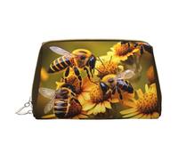 GeRRiT Rural Honey Bees - Organizador de cosméticos de viaje de piel con estampado de flores, bolsa con cremallera, bolsa de almacenamiento multifuncional para cosméticos, Flores de abejas de miel