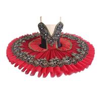 GeRRiT Tutú de Ballet Profesional de niña, Vestido de Fiesta de Bailarina Rojo para Mujeres Adultas Niño Niños Plato Tutú de panqueque Traje de Baile de Ballet para niñas,Rojo,100