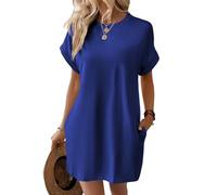 Gerrit Vestido Casual de Manga Corta para Mujer, Vestido de Camiseta de Manga Corta, Vestido Suelto Informal (L,Blue)