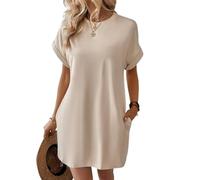 GeRRiT Vestido Casual de Manga Corta para Mujer, Vestido de Camiseta de Manga Corta, Vestido Suelto Informal (XXL,Apricot)