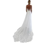 GeRRiT Vestidos de Novia de Encaje Femenino, Vestidos de Novia, Aplicaciones de Cuello V, Moda de Novia de Registro, Vestidos de Novia, Marfil 02, 42