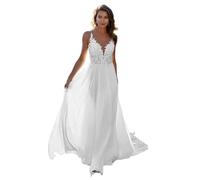 GeRRiT Vestidos de Novia de Encaje Femenino, Vestidos de Novia, Aplicaciones de Cuello V, Moda de Novia de Registro, Vestidos de Novia, Blanco 16, 44