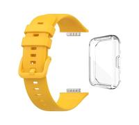 GerRit yzw6688 Correa de silicona compatible con reloj Fit 2 Fit2 pulsera reloj + funda protectora transparente de TPU(Yellow Bundle)