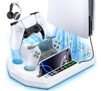 Gersker Soporte de Refrigeración para PS5 Compatible con PS5/Slim/Pro, RGB Cargador para PS5 Mandos Base de Vertical refrigeración para PS 5 con 3 Niveles Ventilador