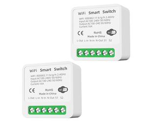 GERUI 2 interruptores de luz inteligentes, Smart Home WLAN, interruptor inalámbrico, mando a distancia, se adapta detrás del interruptor de pared, interruptor inteligente compatible con Google Home