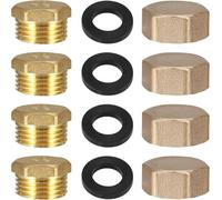 GERUI 8 tapones ciegos de 1/2 pulgadas, tapa de latón con junta de goma, rosca interior, rosca exterior, tapa de válvula de esquina, tapón ciego, tubería de agua (1/2 pulgadas)